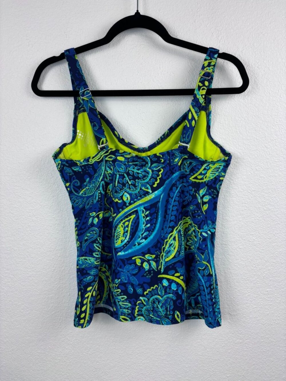 Title Nine womens 36C blue green paisley tankini swim top built in bra underwire - Picture 2 of 5
